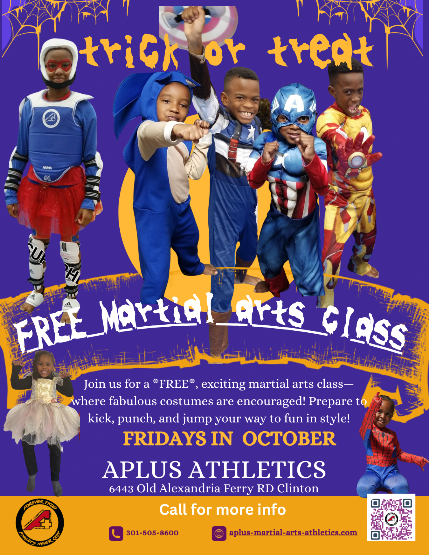AFTER SCHOOL PROGRAM OR EVENING MARTIAL ARTS AND FITNESS STARTS 8/26/2026 It's time to get out and get active. Children have been in the house way too long. We offer a fun-filled  School Year Program that your child will love. We offer a variety of fitness classes & sports training to provide your child with a comprehensive full-body workout! Getting together after school or evenings for organized play is a great way to build a strong team spirit and togetherness. We utilize martial arts to develop focus, confidence, body control, and power, which is an asset to helping inprove in school. The focus is on flexibility, speed, agility, quickness, strength, endurance, balance, and coordination for a full-body workout that sets the foundation for a well-rounded athlete for any sport. APLUS works to develop all fitness levels with a slow increase in the workout load for growing bodies to avoid injuries or burnout. We specialize in the three stages of development, K 3-6, Elemetry , and Teen. Get your athlete ready for the upcoming sports season, prepare them for the next level, or just have a great workout to burn energy. Early Registration    SIGN UP HERE  Programs developed for ages 3 - 14 years.  Evening training $70 & After School Training Registration $135.00 includes APLUS uniform. 